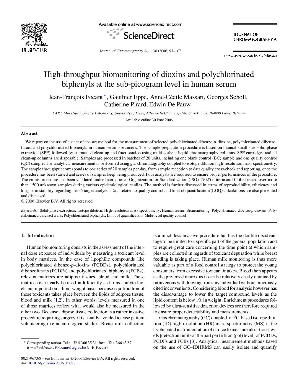 High-throughput biomonitoring of dioxins and polychlorinated biphenyls at the sub-picogram level in human serum