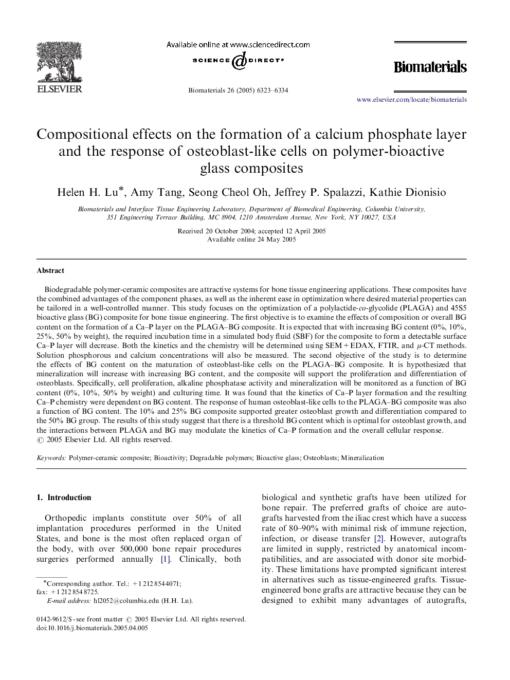 Compositional effects on the formation of a calcium phosphate layer and the response of osteoblast-like cells on polymer-bioactive glass composites