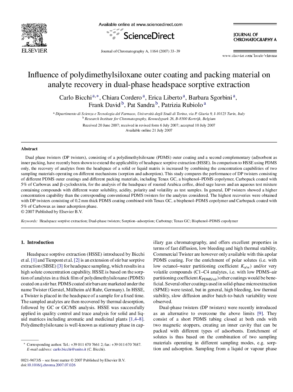 Influence of polydimethylsiloxane outer coating and packing material on analyte recovery in dual-phase headspace sorptive extraction