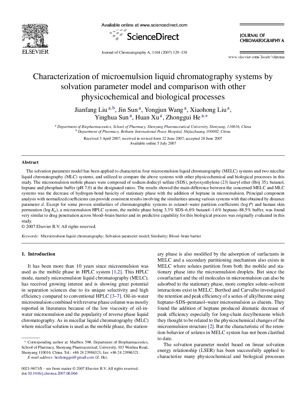 Characterization of microemulsion liquid chromatography systems by solvation parameter model and comparison with other physicochemical and biological processes