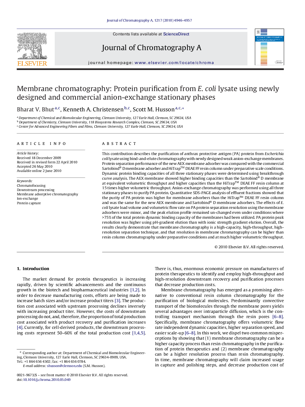 Membrane chromatography: Protein purification from E. coli lysate using newly designed and commercial anion-exchange stationary phases