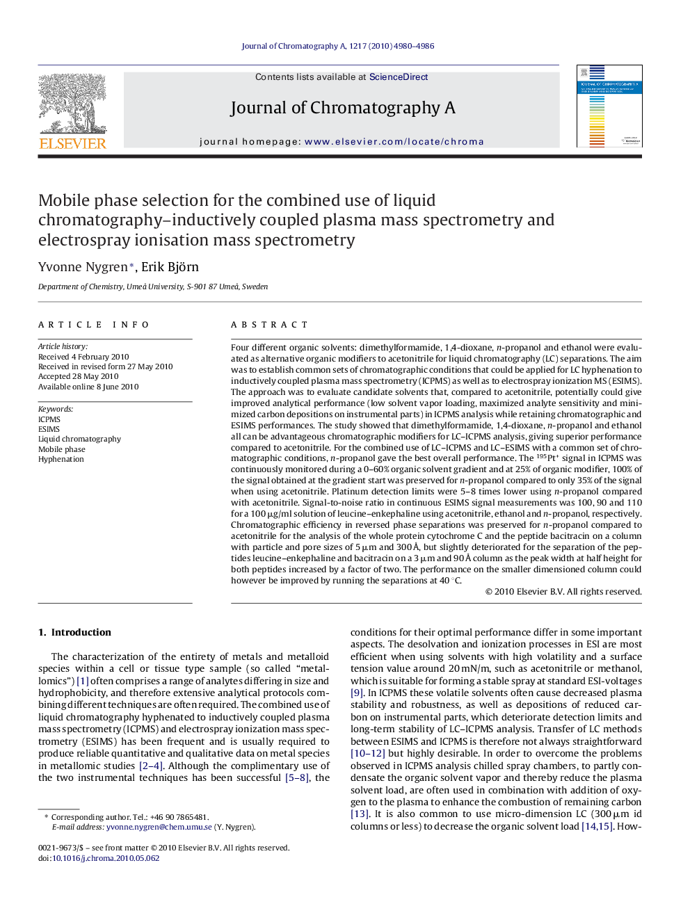 Mobile phase selection for the combined use of liquid chromatography–inductively coupled plasma mass spectrometry and electrospray ionisation mass spectrometry