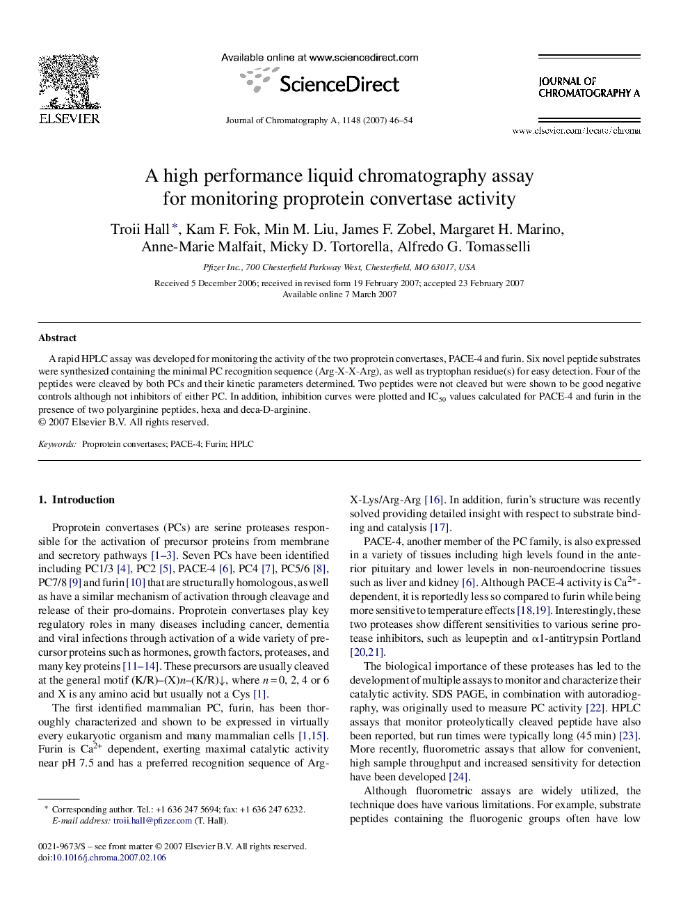 A high performance liquid chromatography assay for monitoring proprotein convertase activity