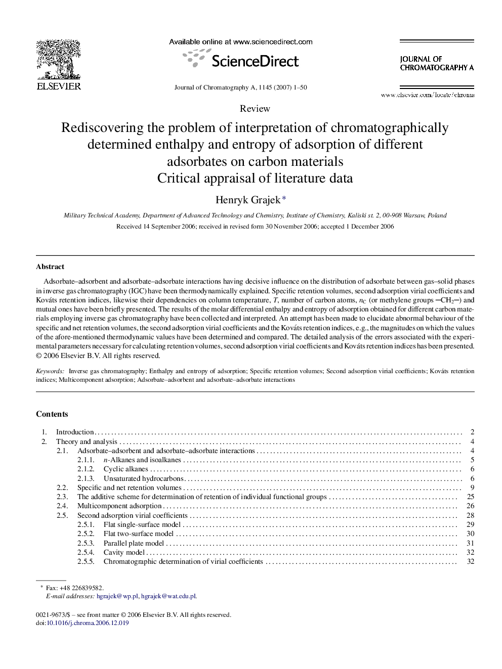 Rediscovering the problem of interpretation of chromatographically determined enthalpy and entropy of adsorption of different adsorbates on carbon materials: Critical appraisal of literature data