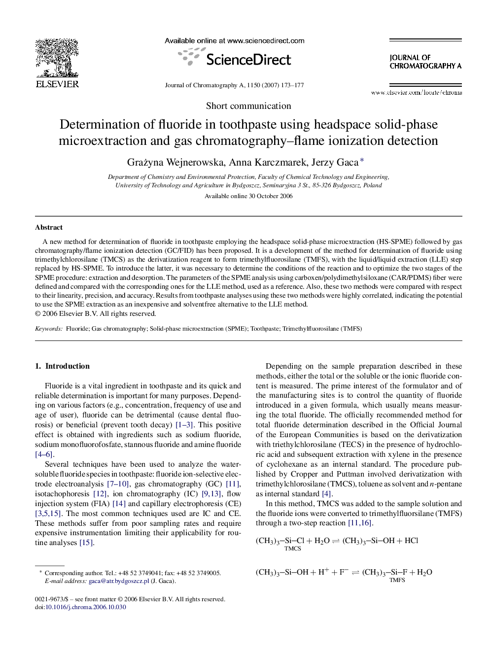 Determination of fluoride in toothpaste using headspace solid-phase microextraction and gas chromatography–flame ionization detection