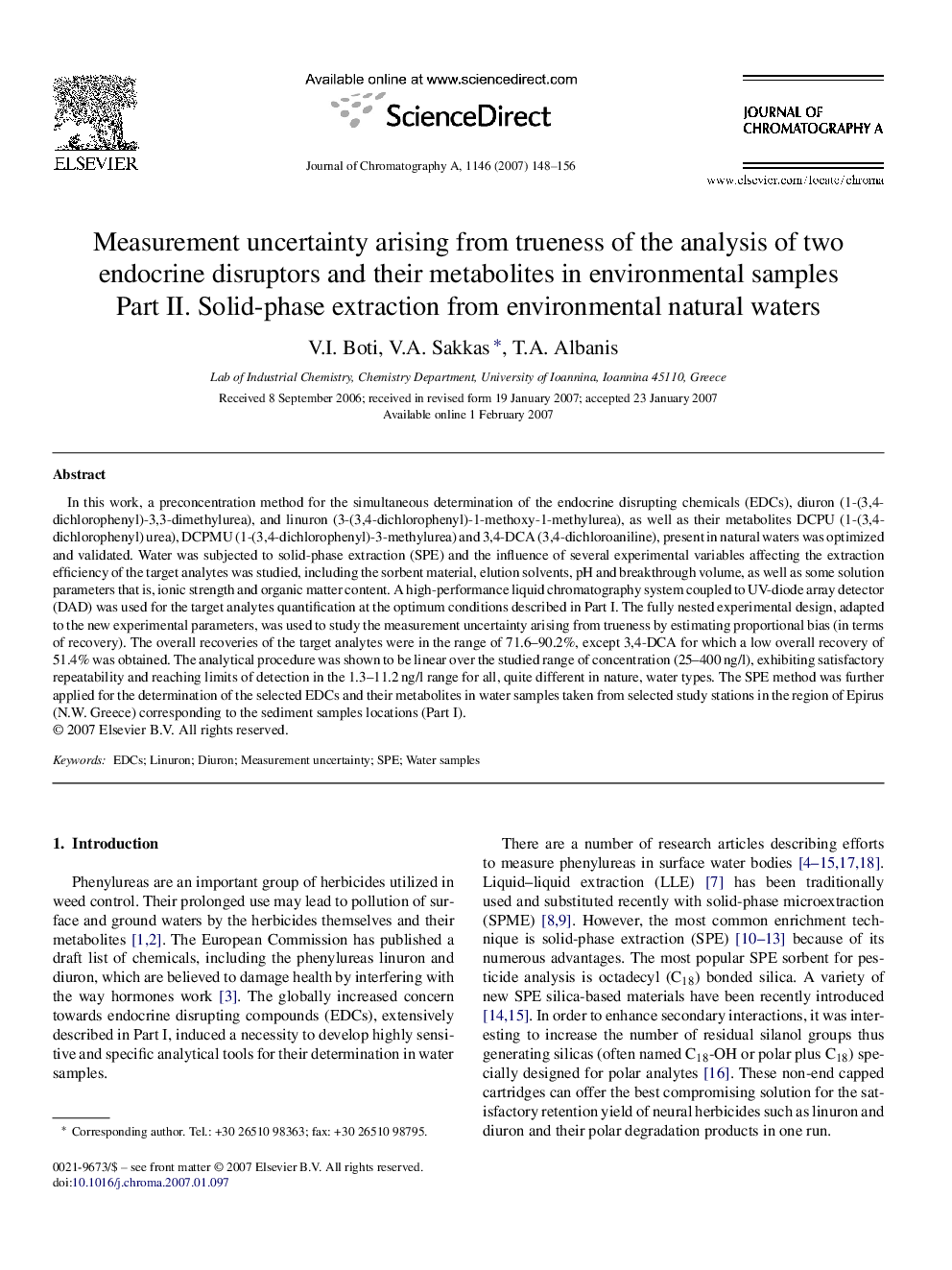 Measurement uncertainty arising from trueness of the analysis of two endocrine disruptors and their metabolites in environmental samples