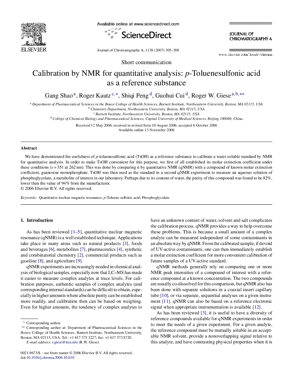 Calibration by NMR for quantitative analysis: p-Toluenesulfonic acid as a reference substance