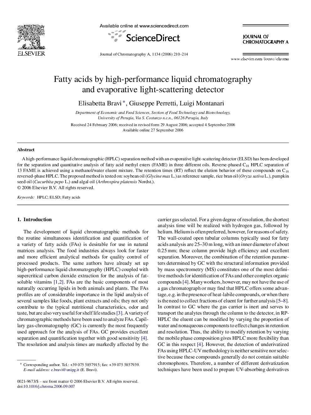 عکس صفحه اول مقاله: Fatty acids by high-performance liquid chromatography and evaporative light-scattering detector Fatty acids by high-performance liquid chromatography and evaporative light-scattering detector