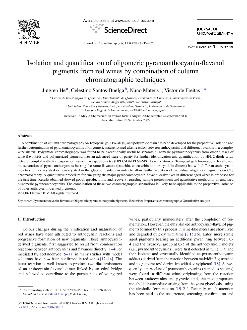 Isolation and quantification of oligomeric pyranoanthocyanin-flavanol pigments from red wines by combination of column chromatographic techniques