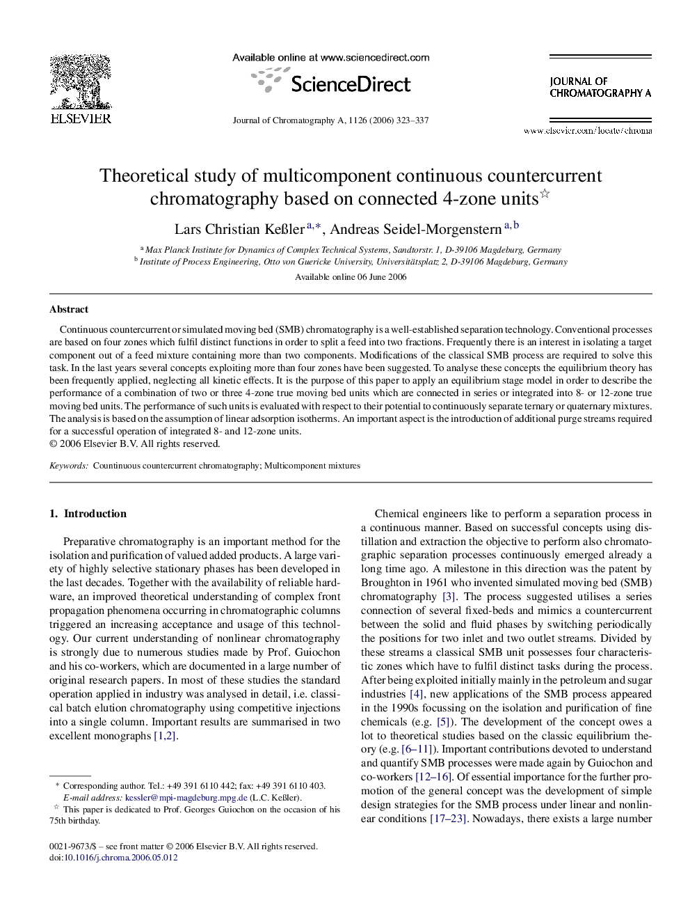 Theoretical study of multicomponent continuous countercurrent chromatography based on connected 4-zone units 