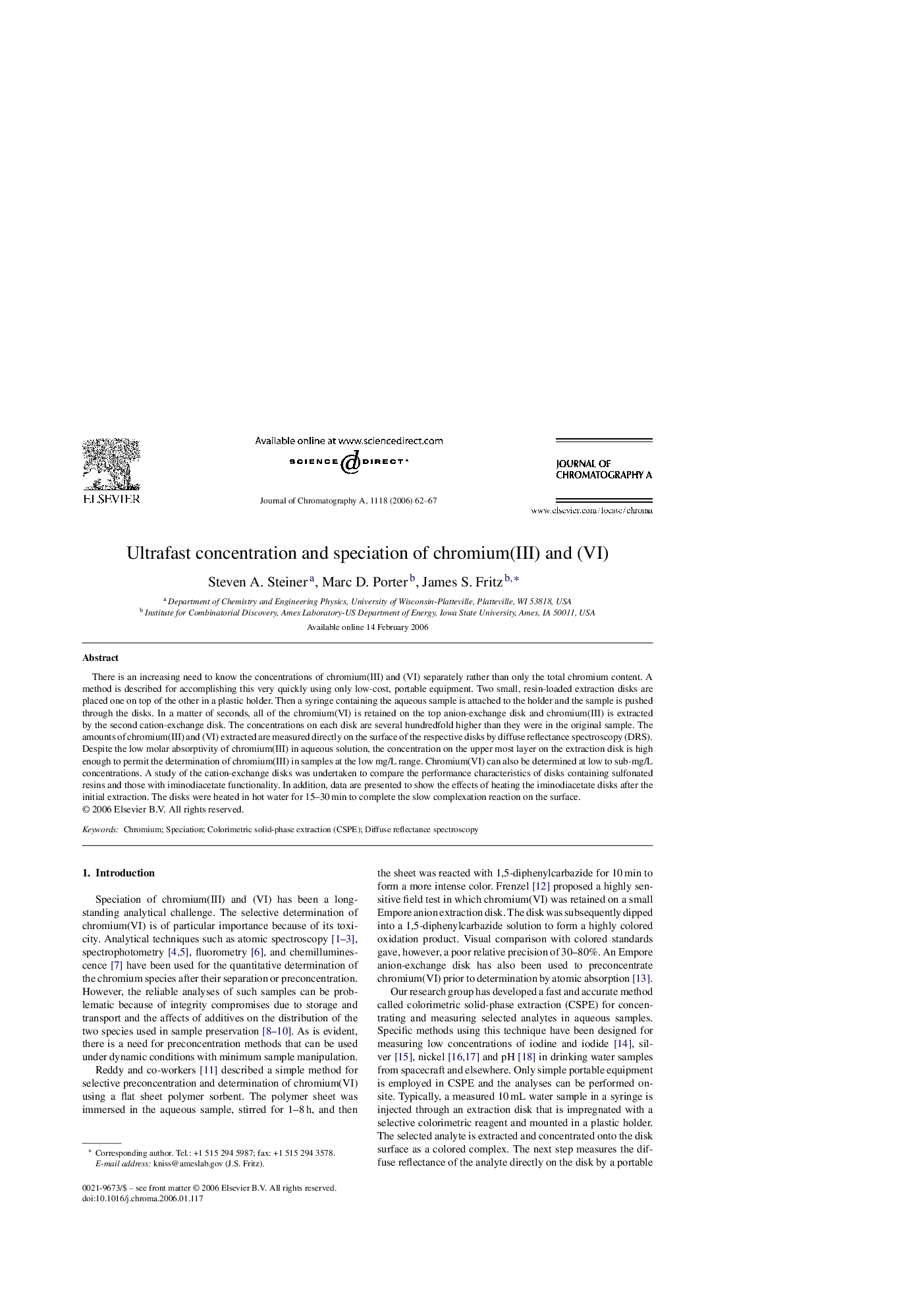 Ultrafast concentration and speciation of chromium(III) and (VI)