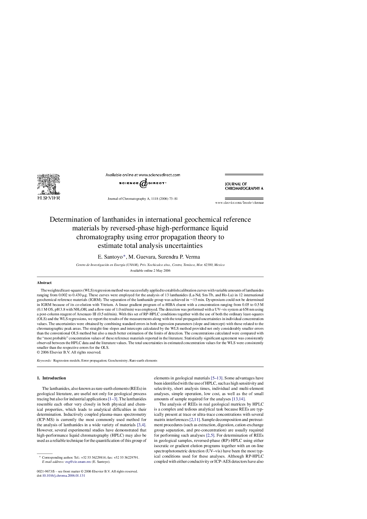 Determination of lanthanides in international geochemical reference materials by reversed-phase high-performance liquid chromatography using error propagation theory to estimate total analysis uncertainties