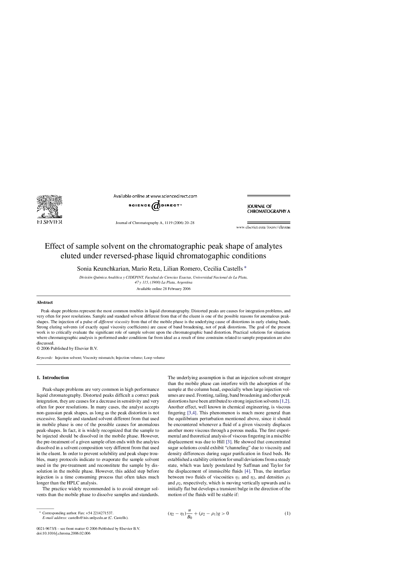 Effect of sample solvent on the chromatographic peak shape of analytes eluted under reversed-phase liquid chromatogaphic conditions