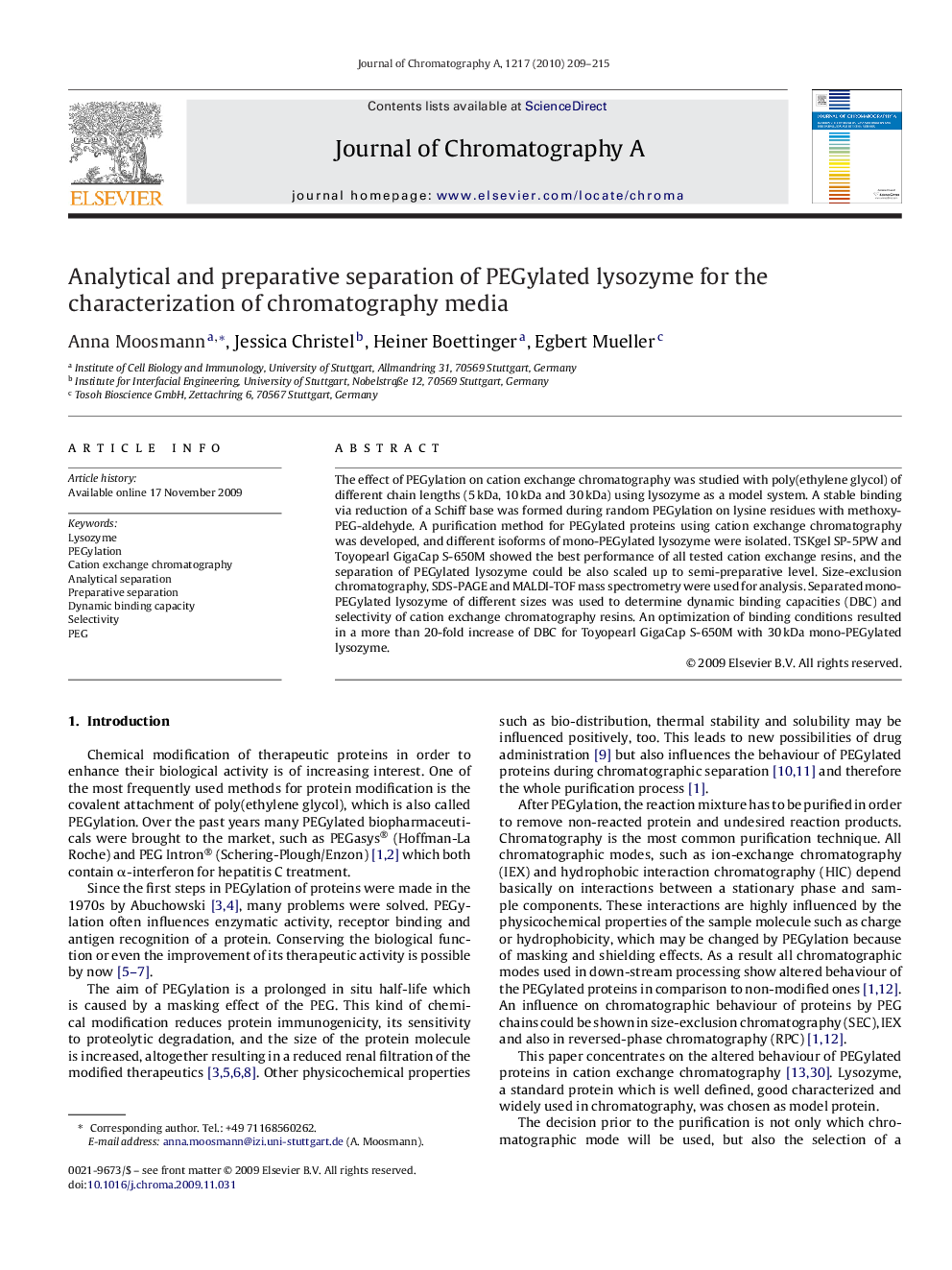 Analytical and preparative separation of PEGylated lysozyme for the characterization of chromatography media