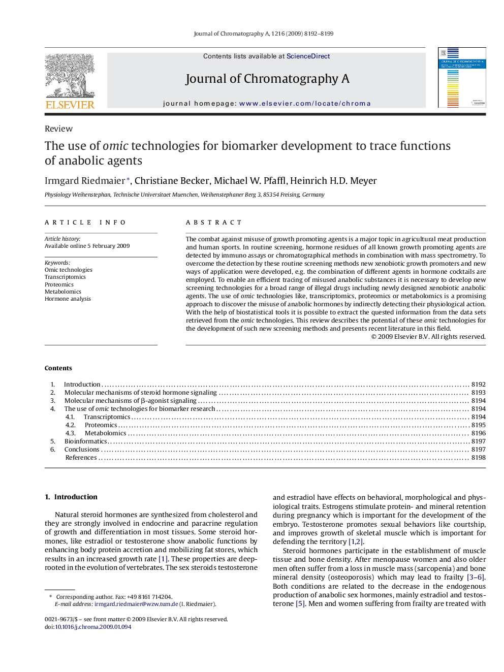 The use of omic technologies for biomarker development to trace functions of anabolic agents