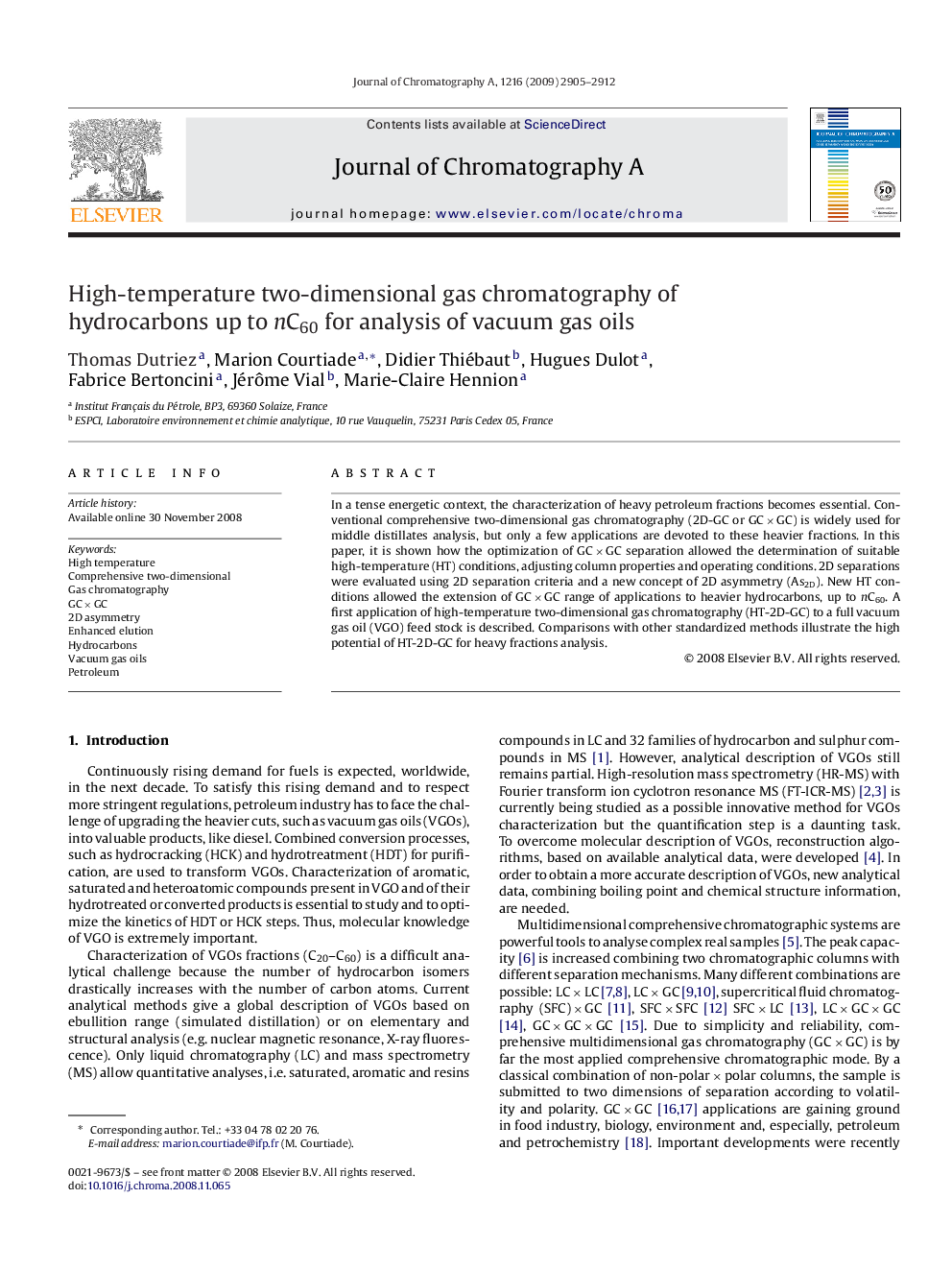 High-temperature two-dimensional gas chromatography of hydrocarbons up to nC60 for analysis of vacuum gas oils