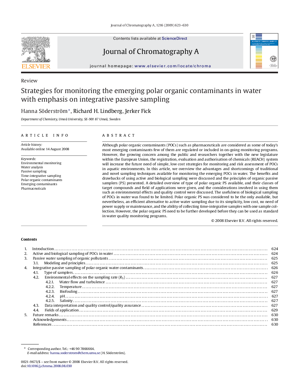 Strategies for monitoring the emerging polar organic contaminants in water with emphasis on integrative passive sampling