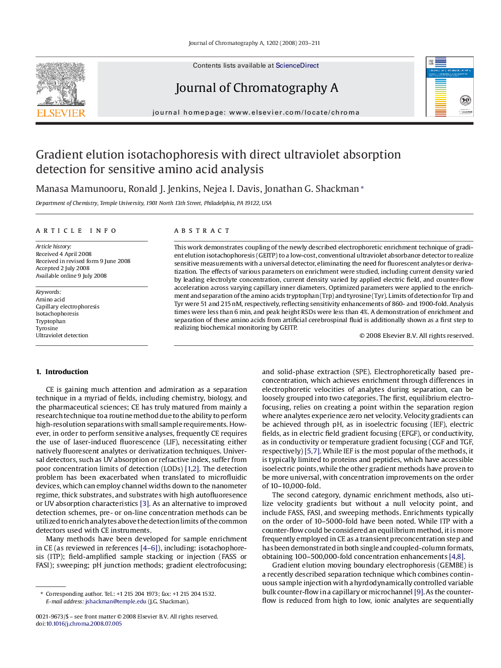 Gradient elution isotachophoresis with direct ultraviolet absorption detection for sensitive amino acid analysis