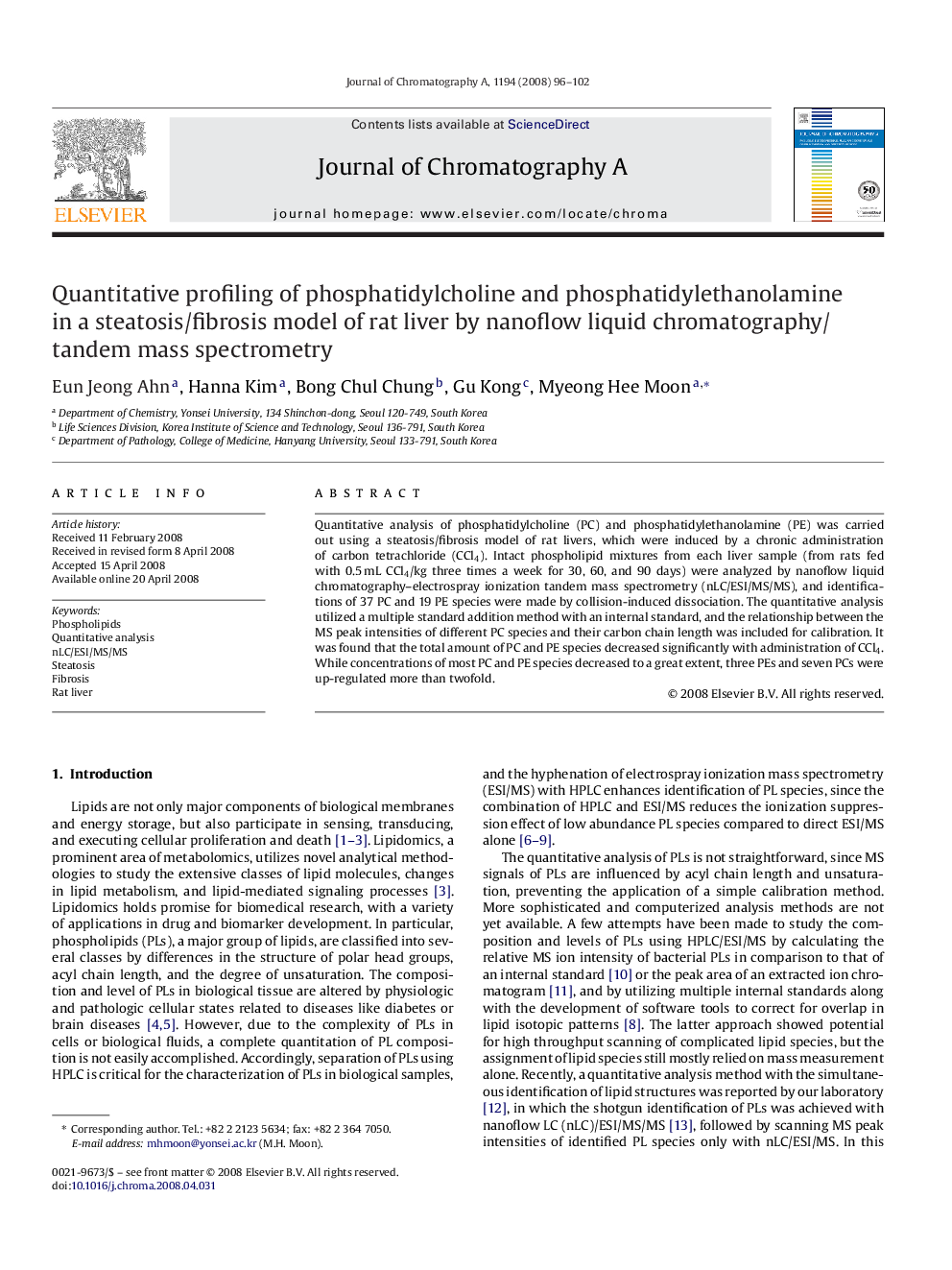 Quantitative profiling of phosphatidylcholine and phosphatidylethanolamine in a steatosis/fibrosis model of rat liver by nanoflow liquid chromatography/tandem mass spectrometry