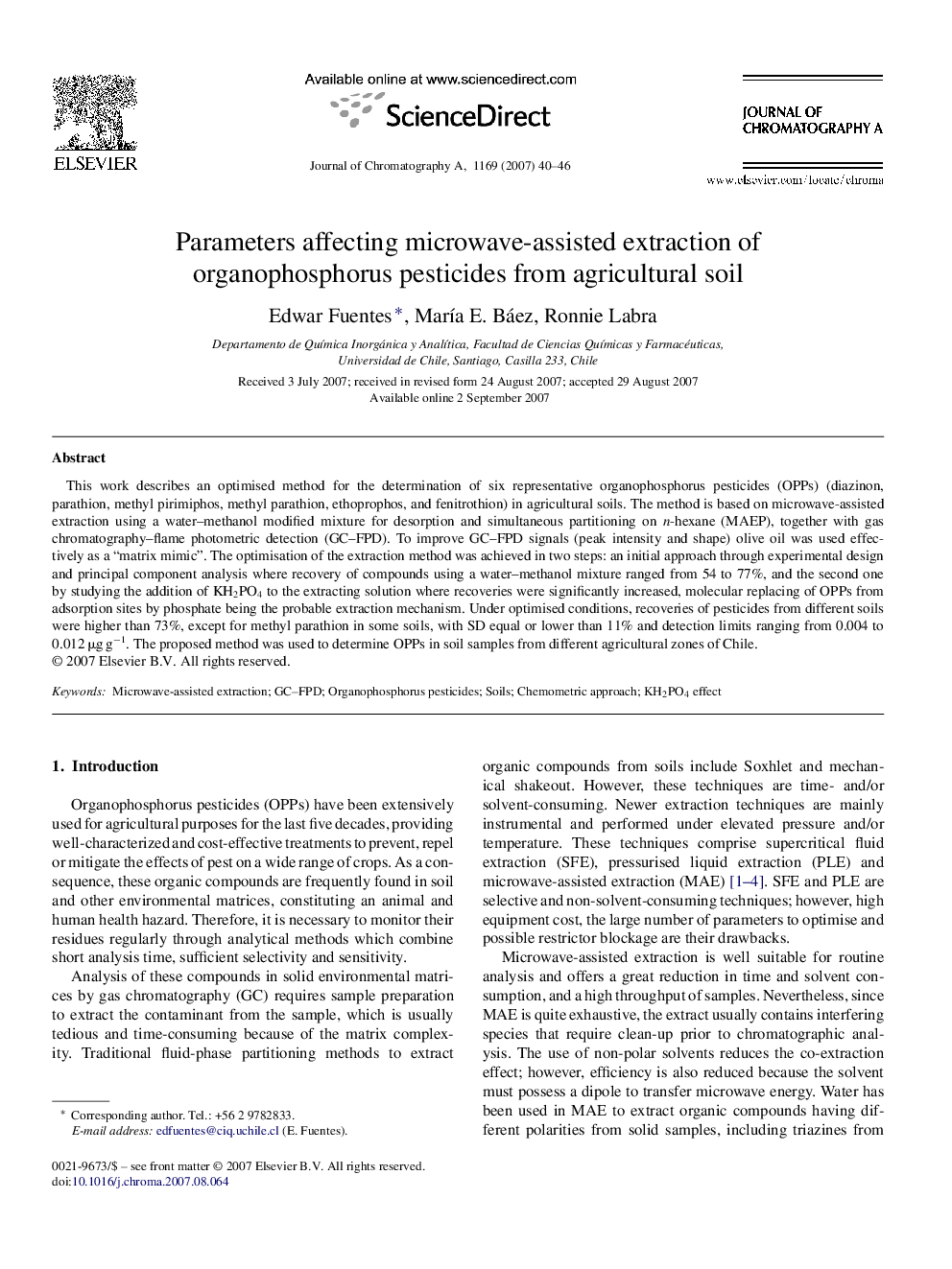 Parameters affecting microwave-assisted extraction of organophosphorus pesticides from agricultural soil