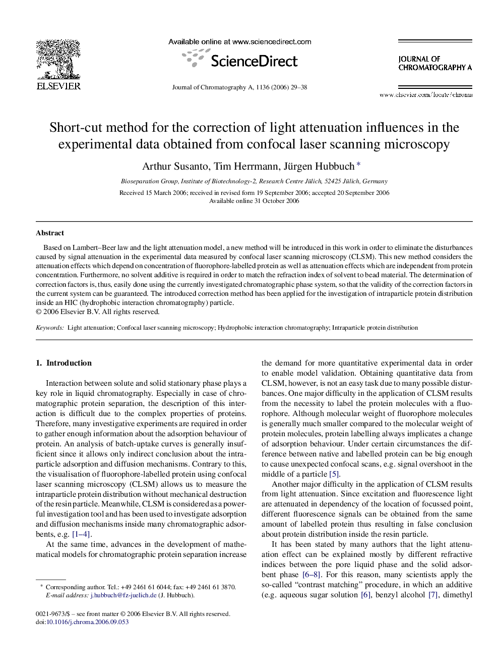 Short-cut method for the correction of light attenuation influences in the experimental data obtained from confocal laser scanning microscopy