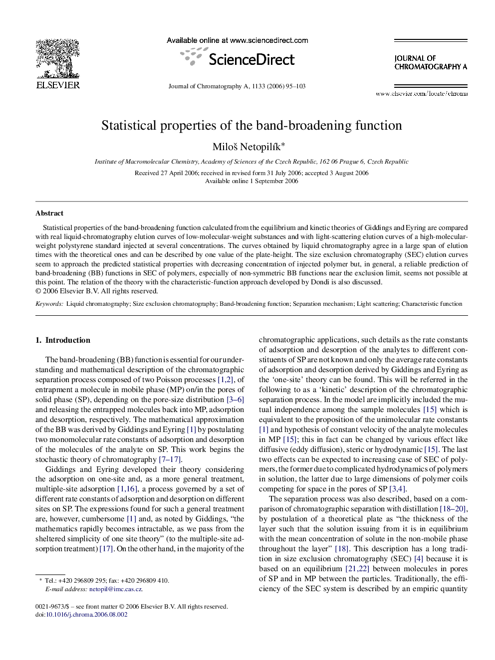 Statistical properties of the band-broadening function