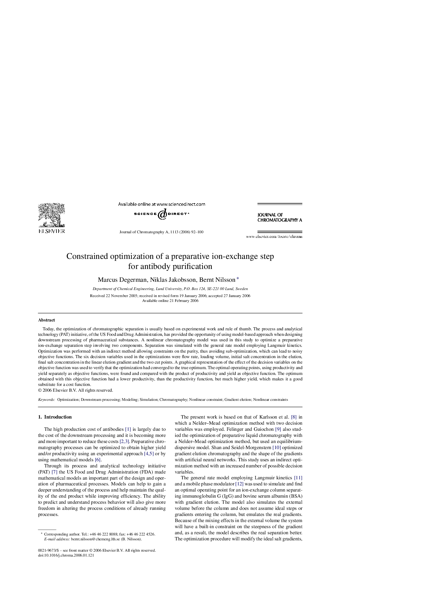 Constrained optimization of a preparative ion-exchange step for antibody purification