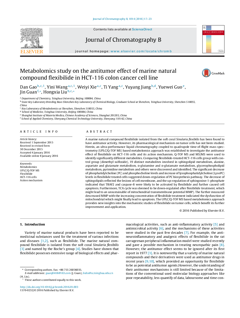 Metabolomics study on the antitumor effect of marine natural compound flexibilide in HCT-116 colon cancer cell line