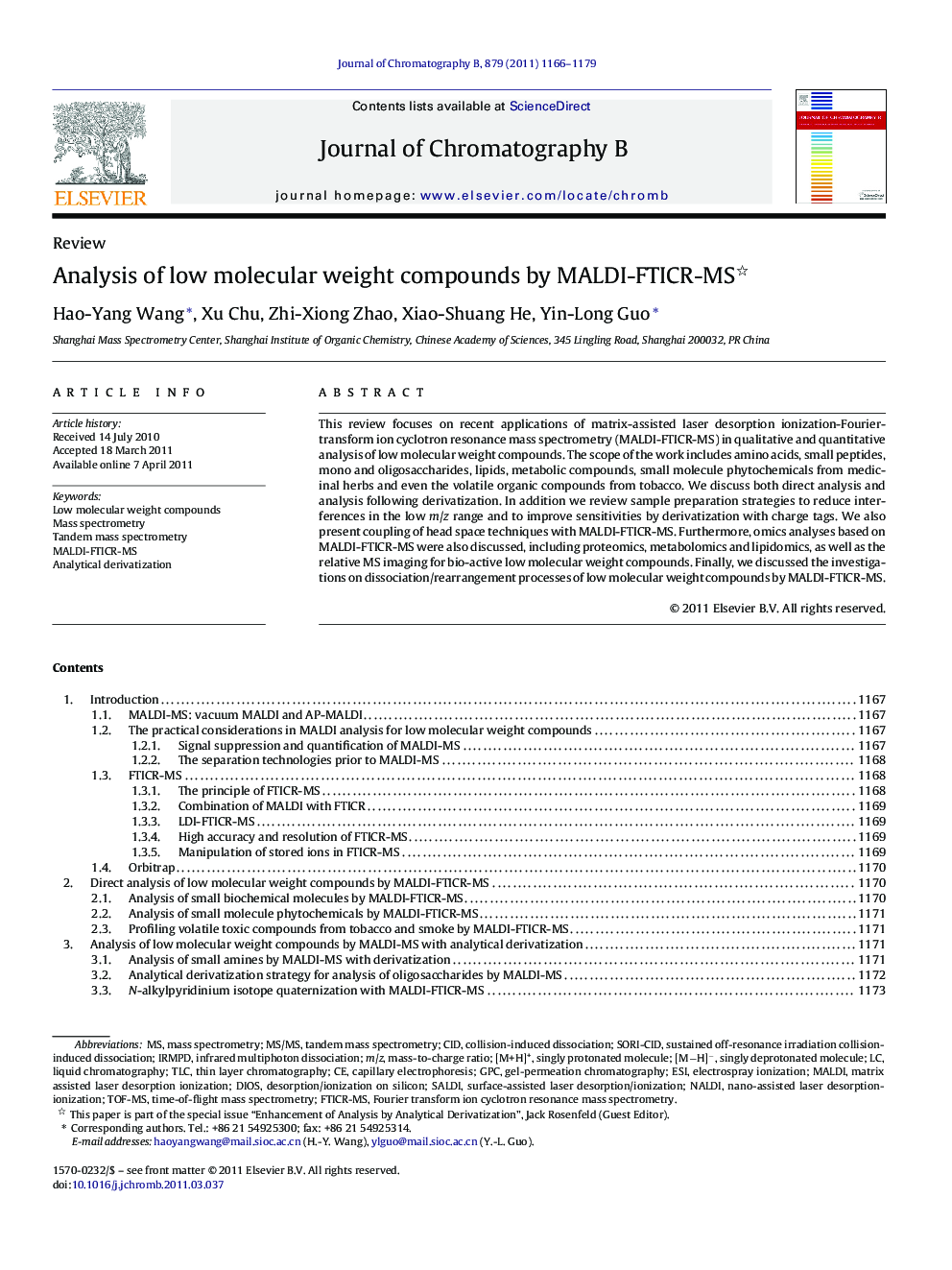 Analysis of low molecular weight compounds by MALDI-FTICR-MS 