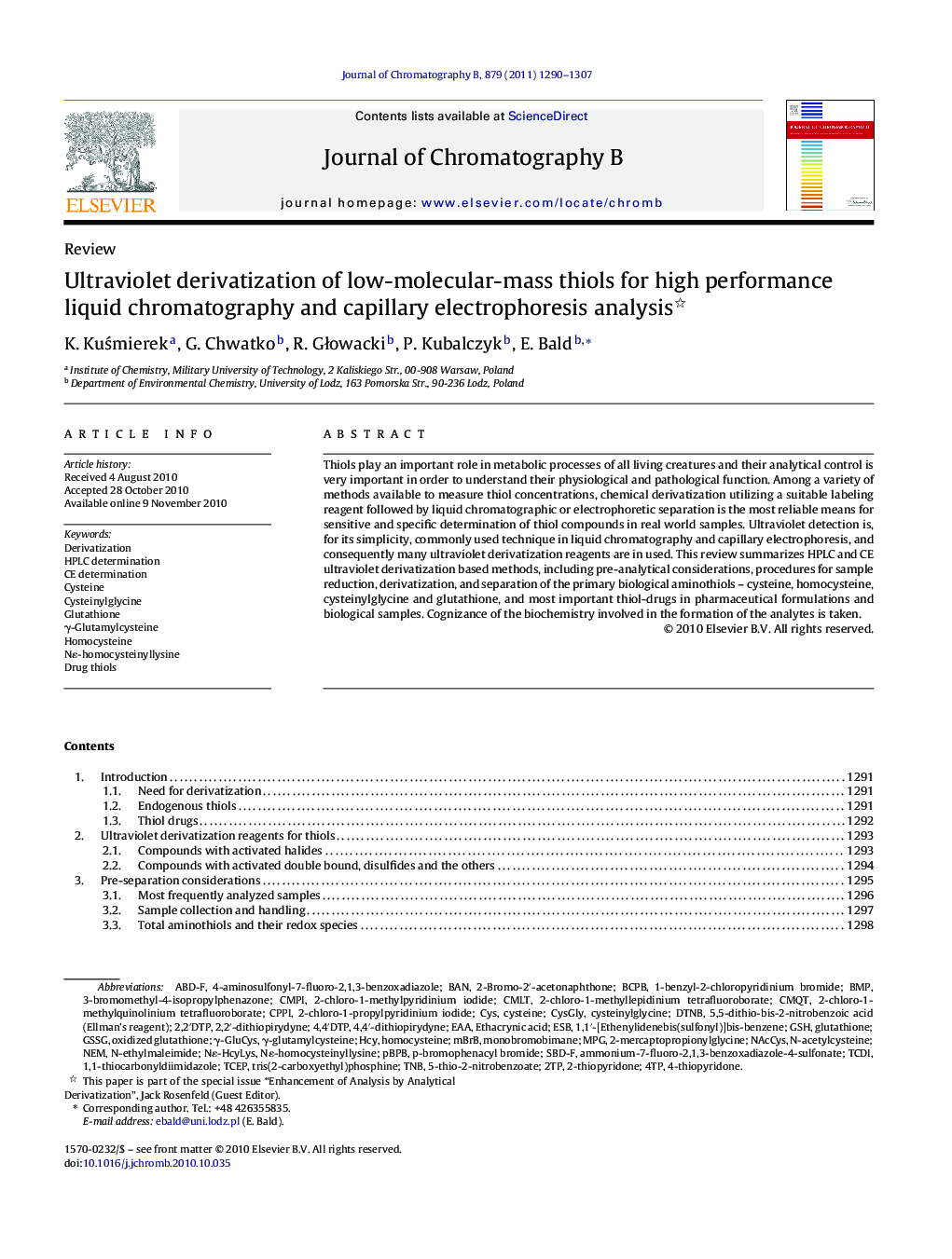 Ultraviolet derivatization of low-molecular-mass thiols for high performance liquid chromatography and capillary electrophoresis analysis 
