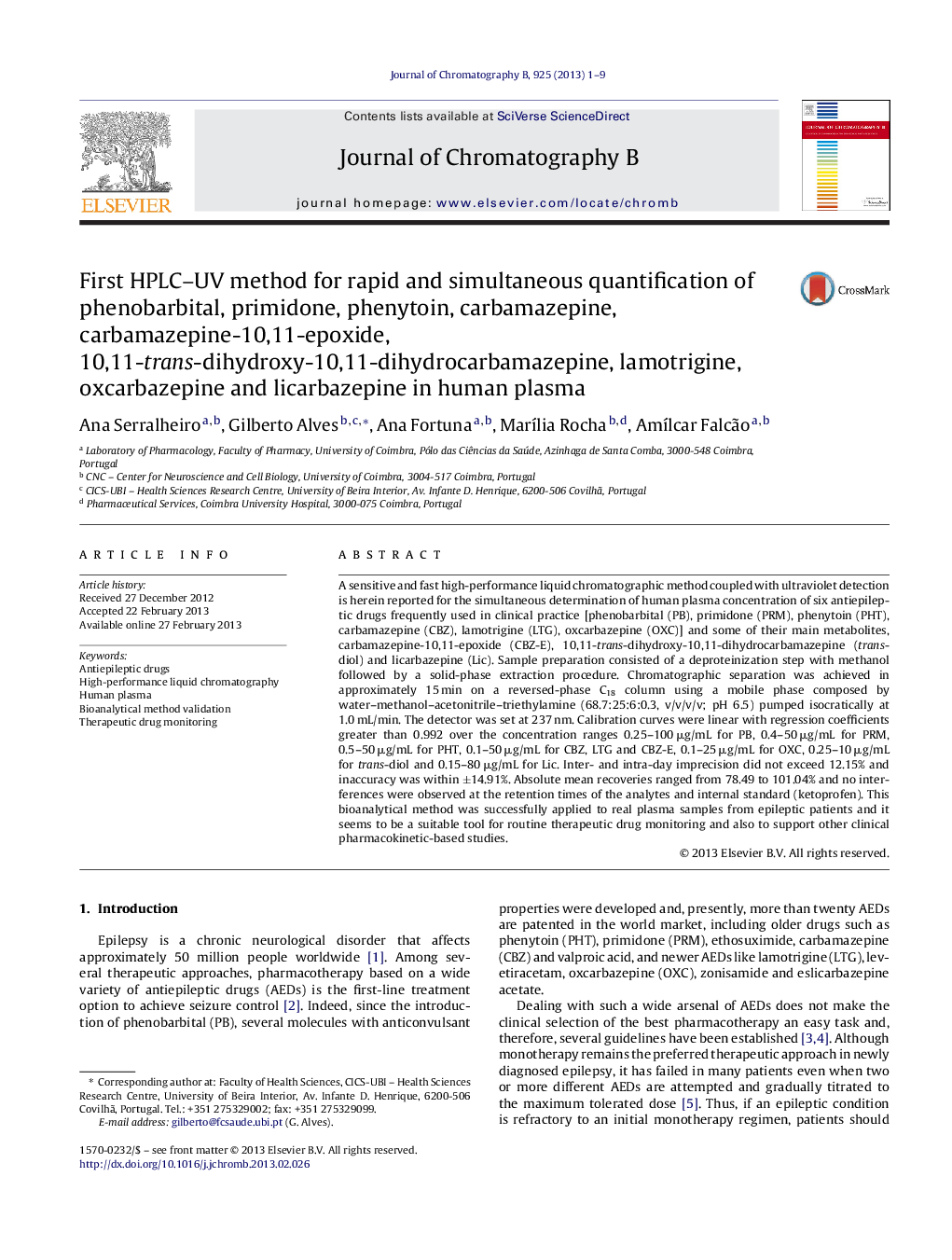 First HPLC–UV method for rapid and simultaneous quantification of phenobarbital, primidone, phenytoin, carbamazepine, carbamazepine-10,11-epoxide, 10,11-trans-dihydroxy-10,11-dihydrocarbamazepine, lamotrigine, oxcarbazepine and licarbazepine in human plas