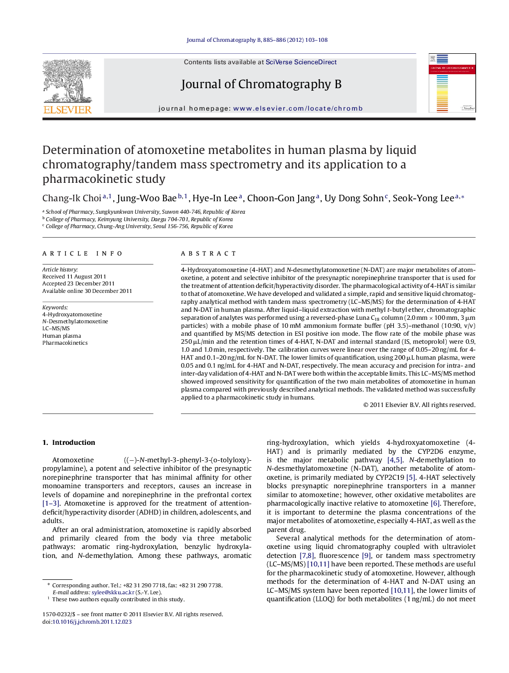 Determination of atomoxetine metabolites in human plasma by liquid chromatography/tandem mass spectrometry and its application to a pharmacokinetic study