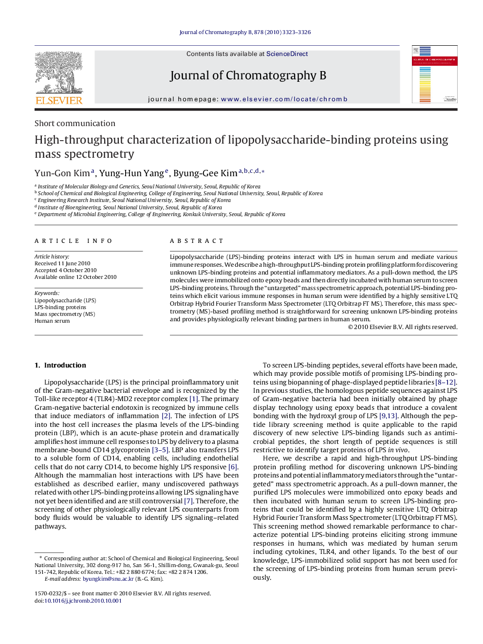 High-throughput characterization of lipopolysaccharide-binding proteins using mass spectrometry