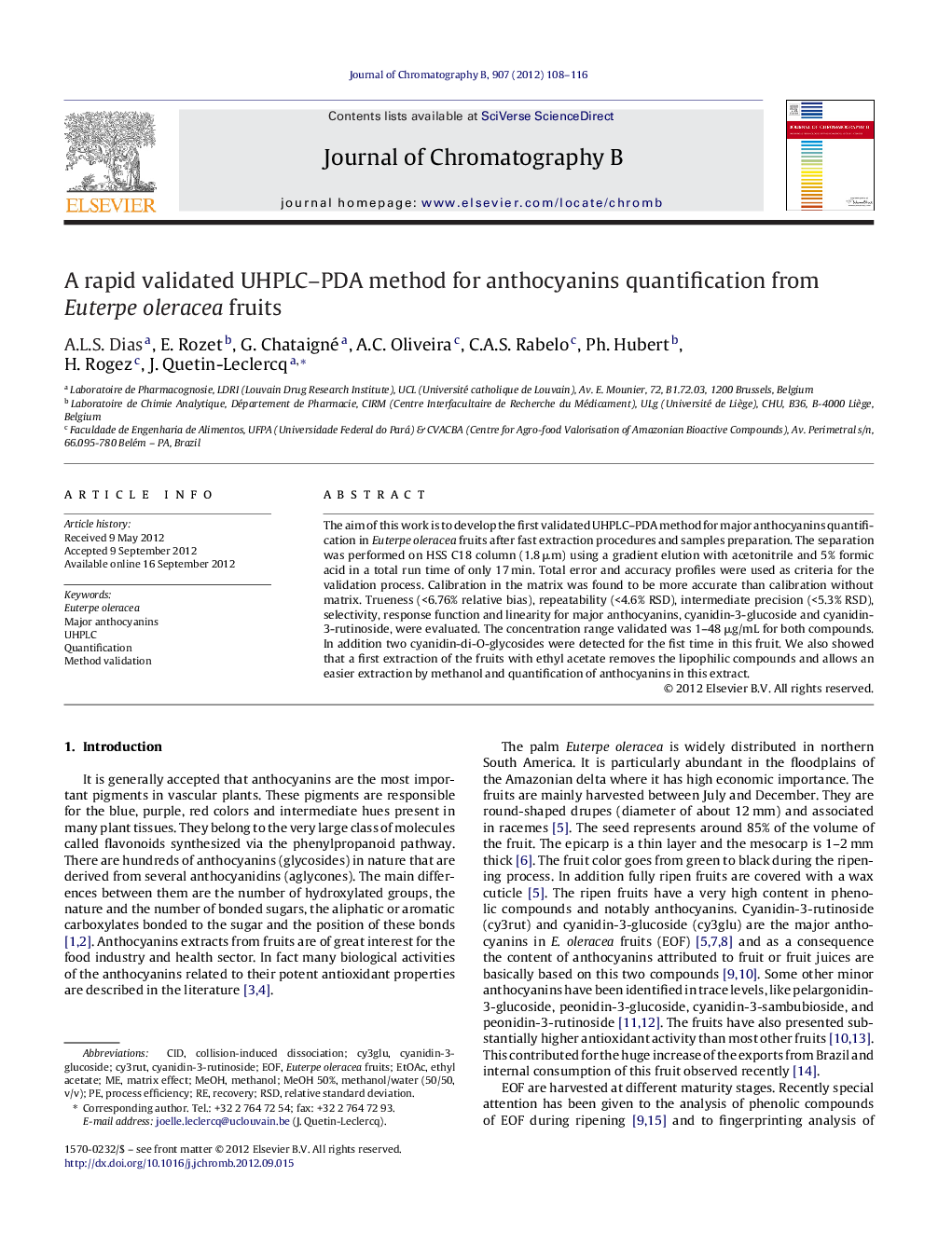 A rapid validated UHPLC–PDA method for anthocyanins quantification from Euterpe oleracea fruits