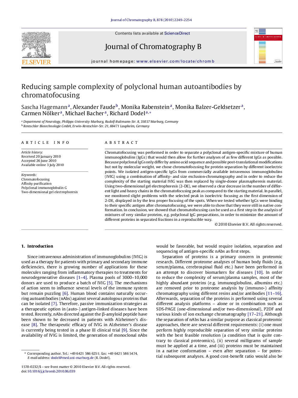 Reducing sample complexity of polyclonal human autoantibodies by chromatofocusing