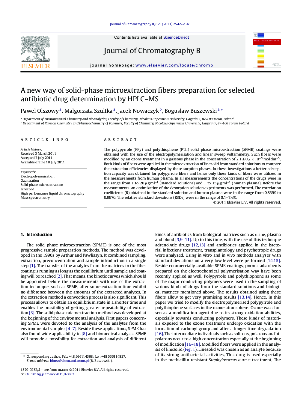 A new way of solid-phase microextraction fibers preparation for selected antibiotic drug determination by HPLC–MS