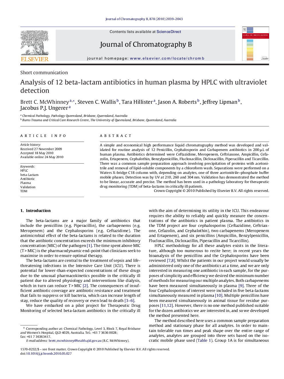 Analysis of 12 beta-lactam antibiotics in human plasma by HPLC with ultraviolet detection