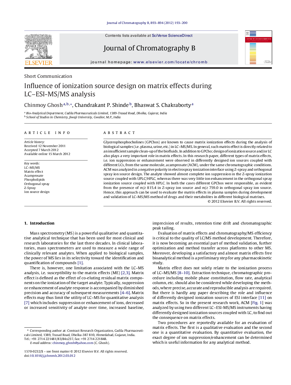 Influence of ionization source design on matrix effects during LC–ESI-MS/MS analysis