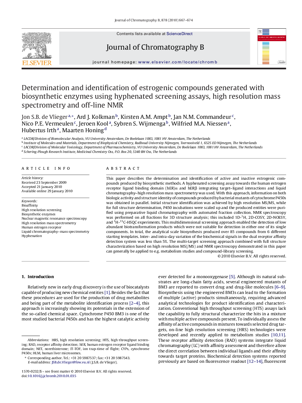 Determination and identification of estrogenic compounds generated with biosynthetic enzymes using hyphenated screening assays, high resolution mass spectrometry and off-line NMR