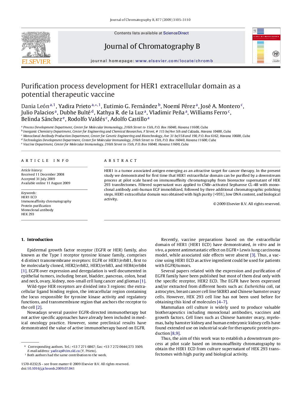 Purification process development for HER1 extracellular domain as a potential therapeutic vaccine