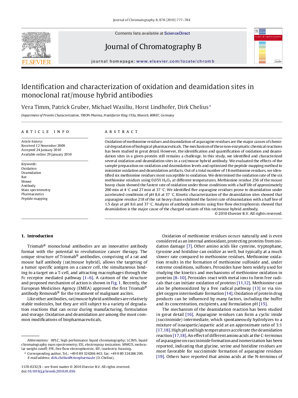 Identification and characterization of oxidation and deamidation sites in monoclonal rat/mouse hybrid antibodies