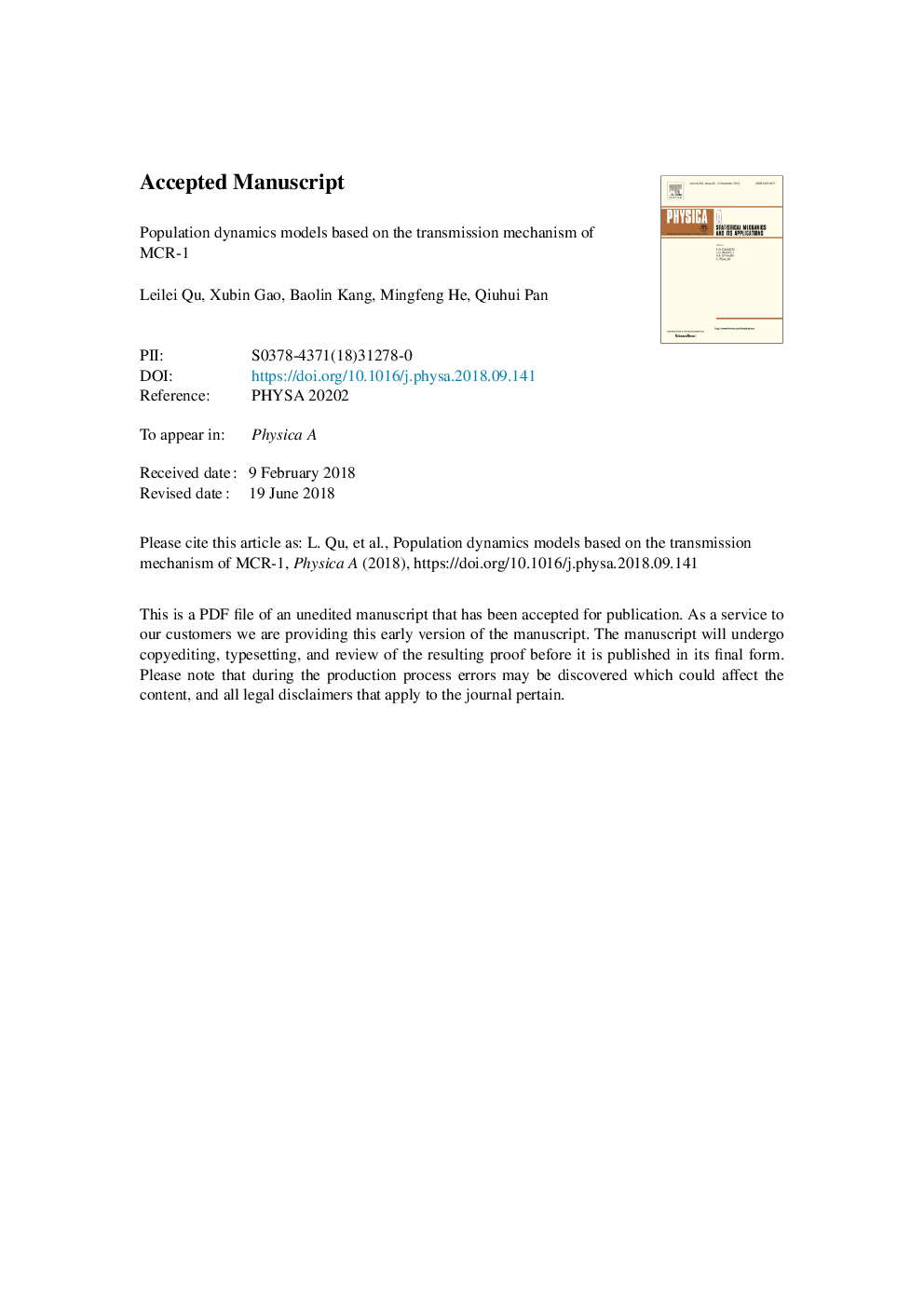 Population dynamics models based on the transmission mechanism of MCR-1