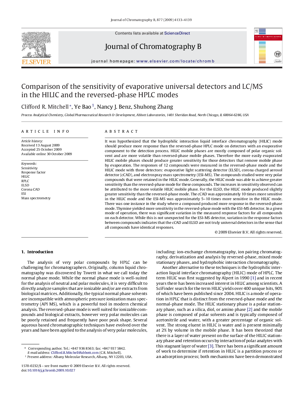 Comparison of the sensitivity of evaporative universal detectors and LC/MS in the HILIC and the reversed-phase HPLC modes