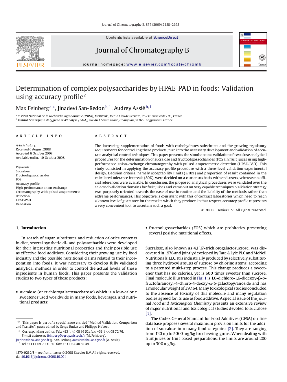 Determination of complex polysaccharides by HPAE-PAD in foods: Validation using accuracy profile 