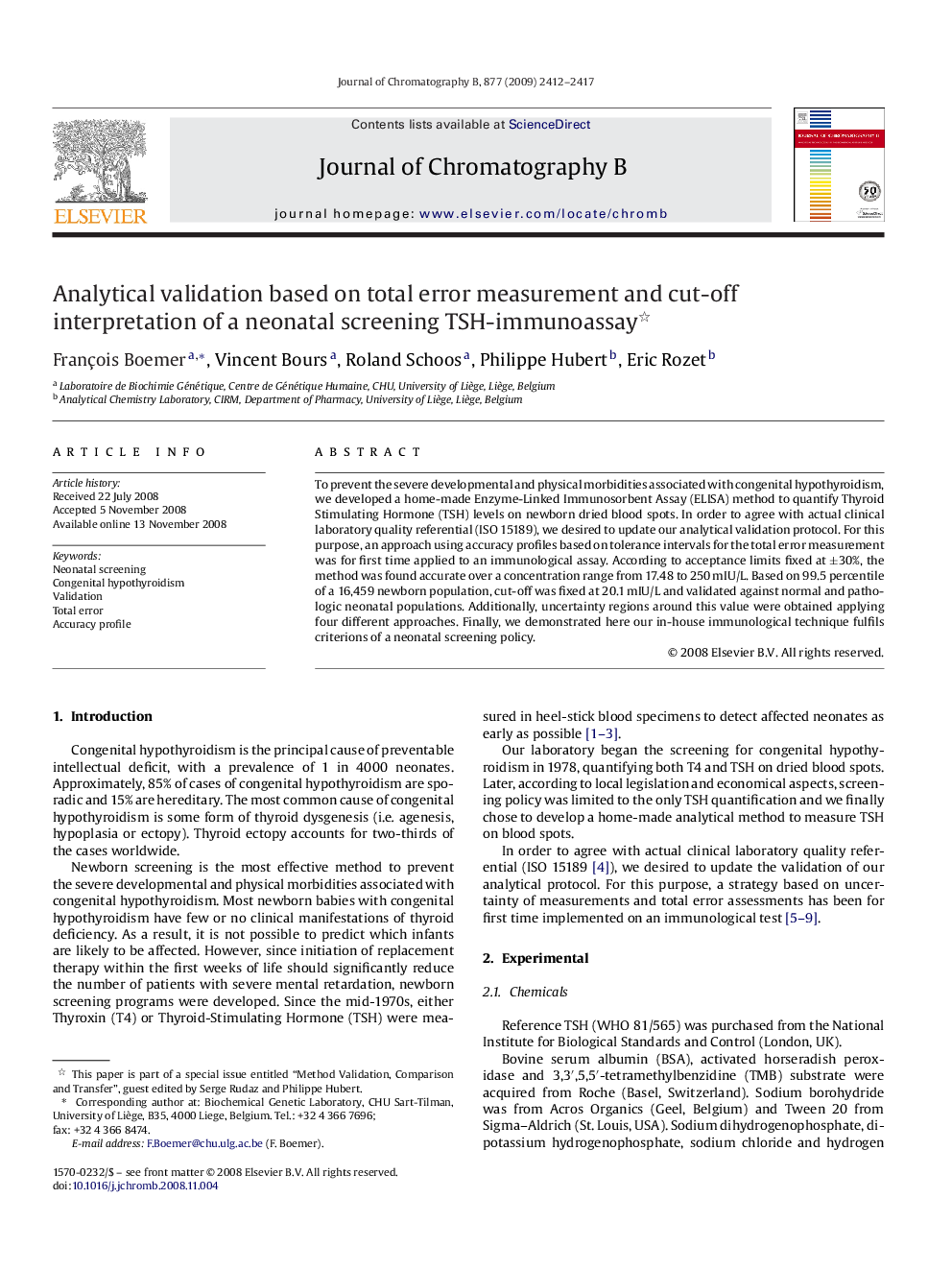 Analytical validation based on total error measurement and cut-off interpretation of a neonatal screening TSH-immunoassay 