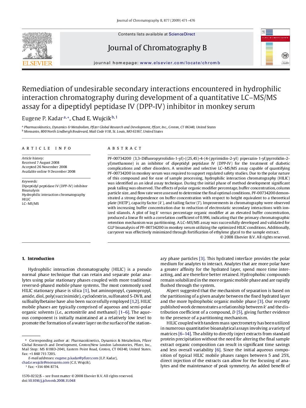 Remediation of undesirable secondary interactions encountered in hydrophilic interaction chromatography during development of a quantitative LC-MS/MS assay for a dipeptidyl peptidase IV (DPP-IV) inhibitor in monkey serum