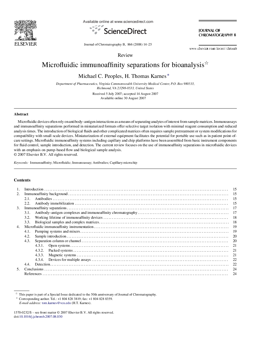 Microfluidic immunoaffinity separations for bioanalysis 