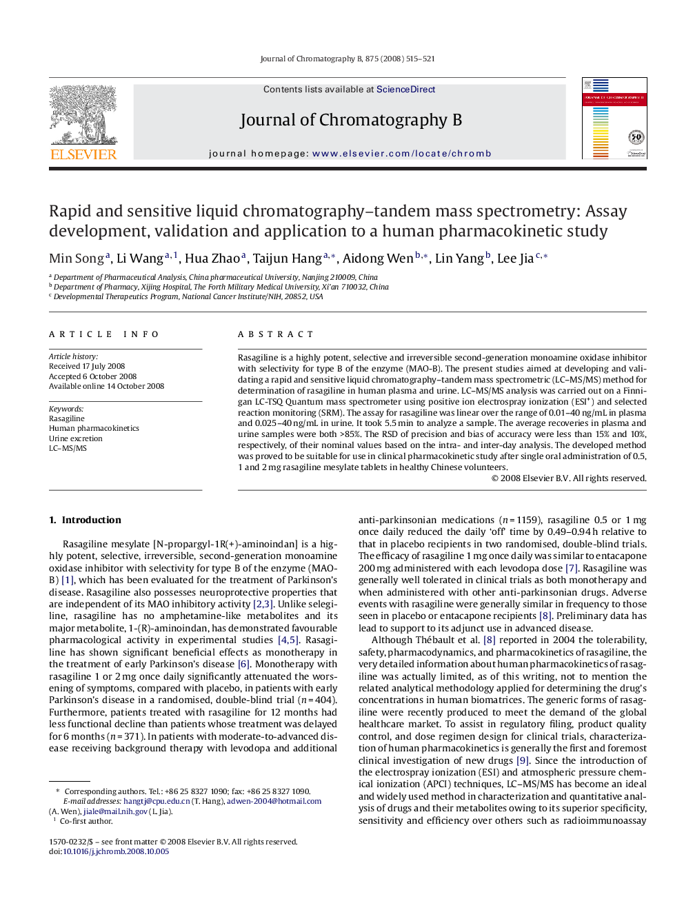 Rapid and sensitive liquid chromatography–tandem mass spectrometry: Assay development, validation and application to a human pharmacokinetic study