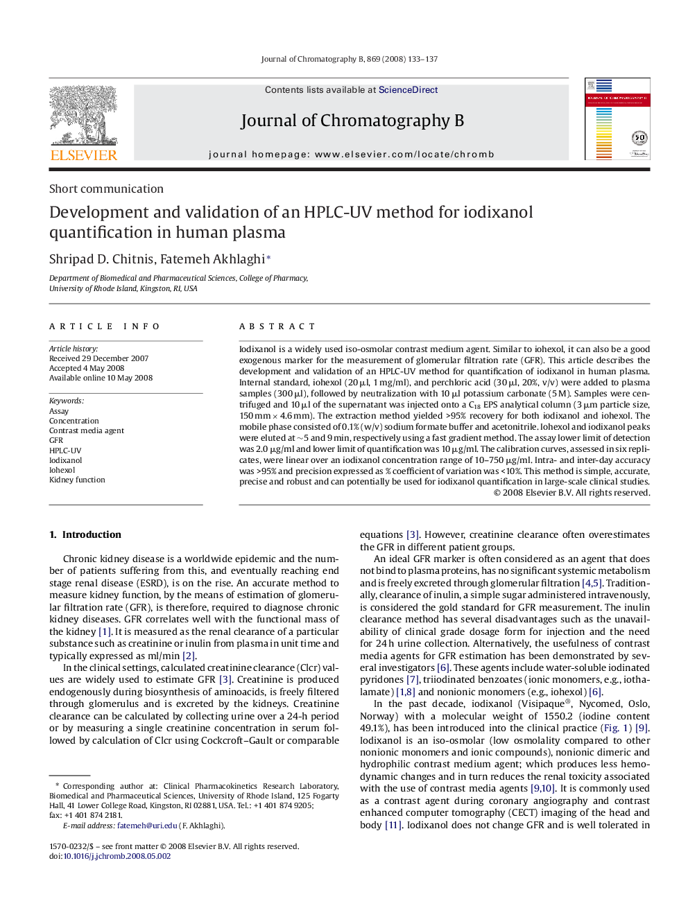 Development and validation of an HPLC-UV method for iodixanol quantification in human plasma