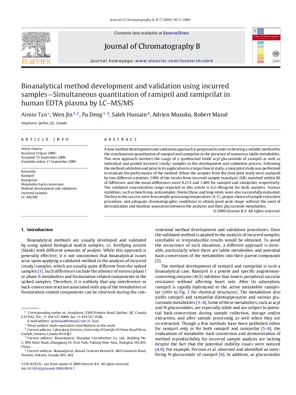 Bioanalytical method development and validation using incurred samples—Simultaneous quantitation of ramipril and ramiprilat in human EDTA plasma by LC–MS/MS